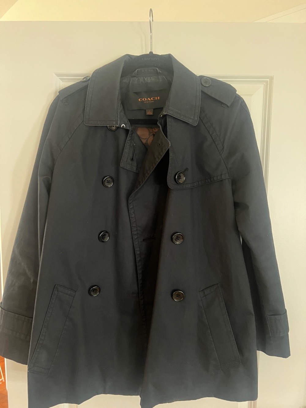 Coach Women’s Navy Double-Breasted Trench Coat with Epaulets